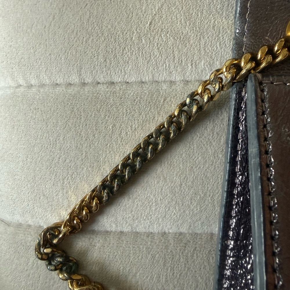 Saint Laurent Metallic Gunmetal Leather YSL Chain Crossbody - Picture 4 of 6